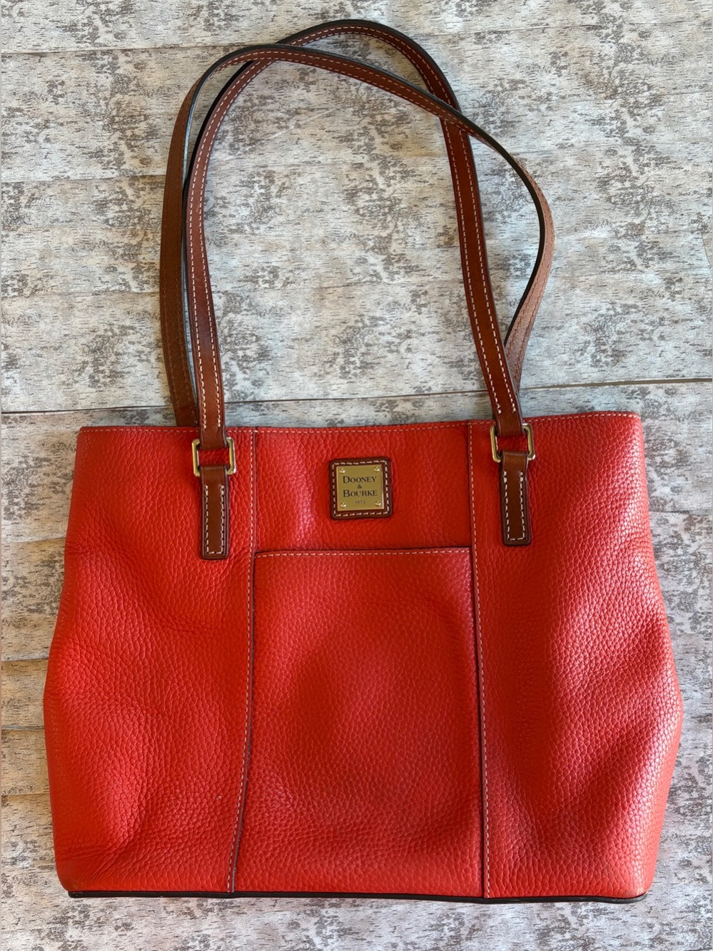 Preloved Dooney & Bourke Lexington Orange Pebbled Leather Tote Brown Straps